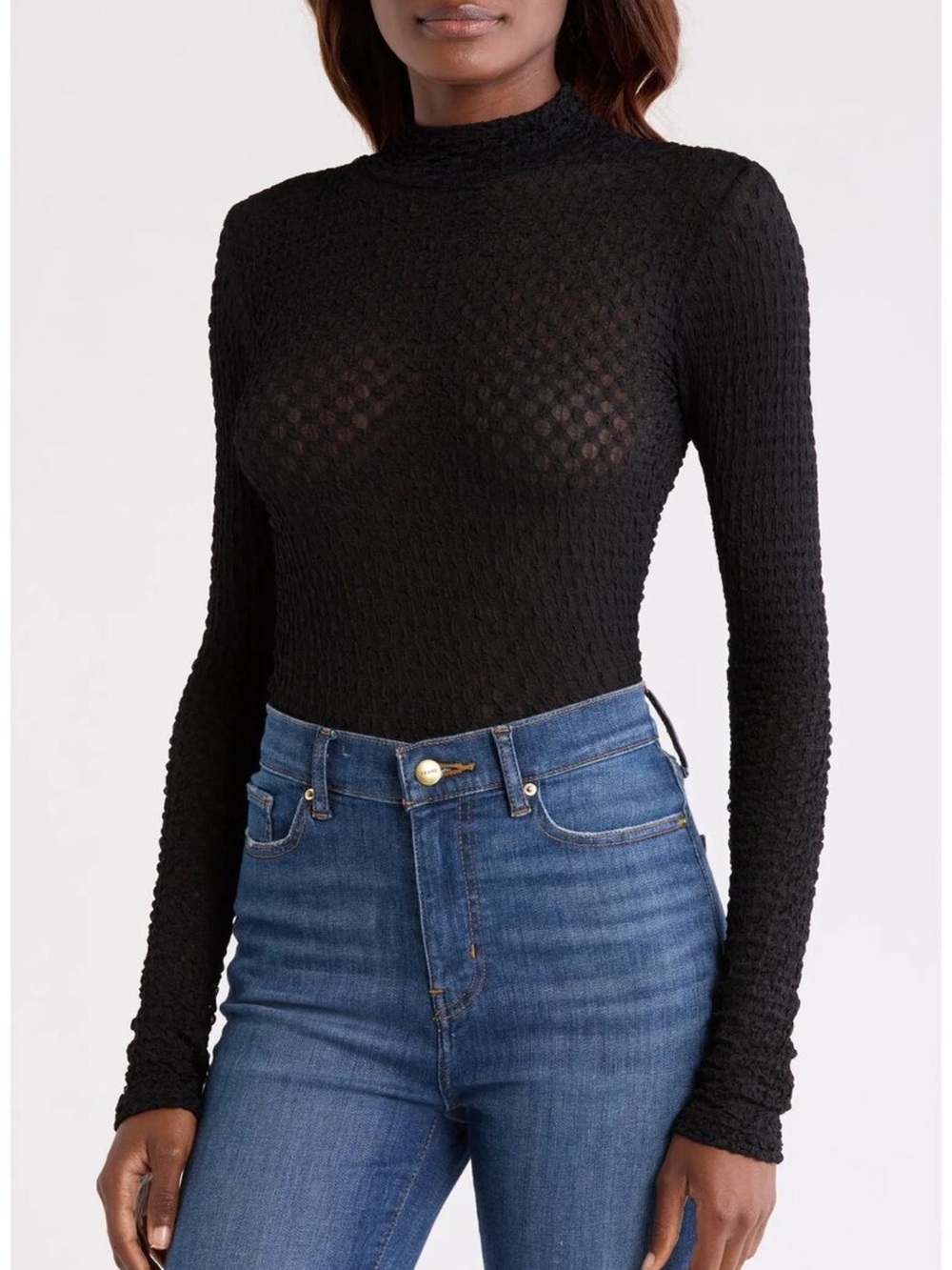 Frame Lace Mesh Turtleneck Blouse